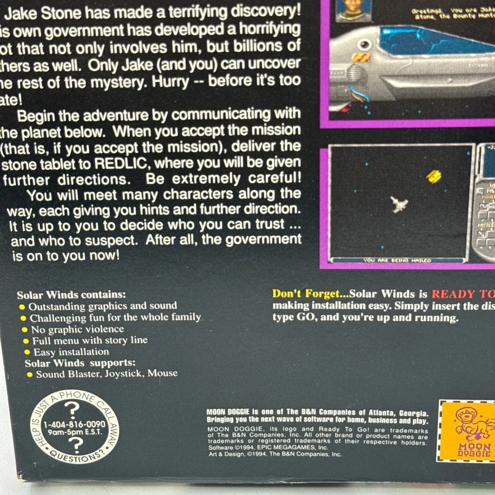 Solar Winds Galaxy PC OS 3.5 Disk  Vtg Big Box 1994 Moon Doggie B&N Co. Sci Fi